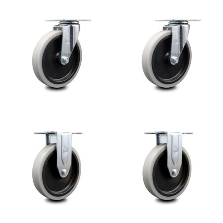 Service Caster 5 Inch Thermoplastic Wheel Top Plate Caster Swivel 2 Rigid, 2PK SCC-05S510-TPRS-2-R-2